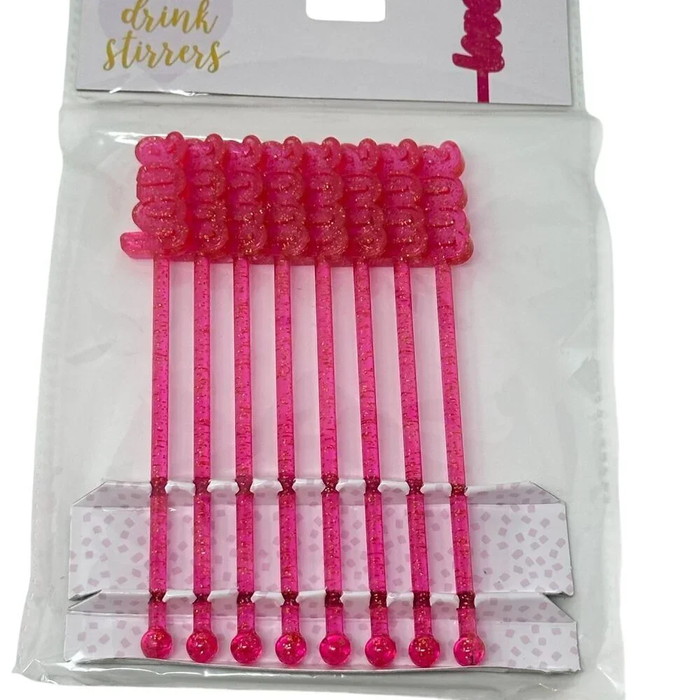Hot Pink Love Glitter Drink Stirrers Swizzlers  2 Packs Valentine Bar Cart Decor